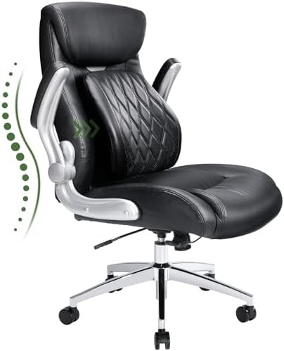 Marsail Chuffed-Suppose of business Chair with Dynamic-Lumbar Enhance: High Relieve PU Leather Executive Suppose of business Chair with Flip-up Palms Tilt Characteristic, Ergonomic Executive Desk Chair for Dwelling Suppose of business Work, Shaded