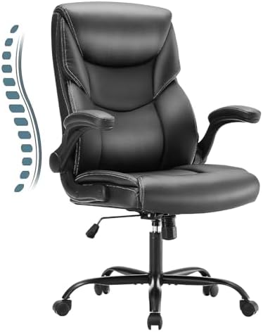 Sweetcrispy Computer Gaming Chair, Ergonomic Office Chair Heavy Duty Task Desk Chair with Flip-up Arms, PU Leather, Adjustable Swivel Rolling Chair with Wheels, Black