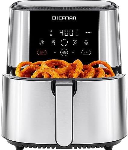 Chefman TurboFry ® Touch Air Fryer, XL 8-Qt Family Size, One-Touch Digital Control Presets, French Fries, Chicken, Meat, Fish, Nonstick Dishwasher-Safe Parts, Automatic Shutoff, Stainless Steel