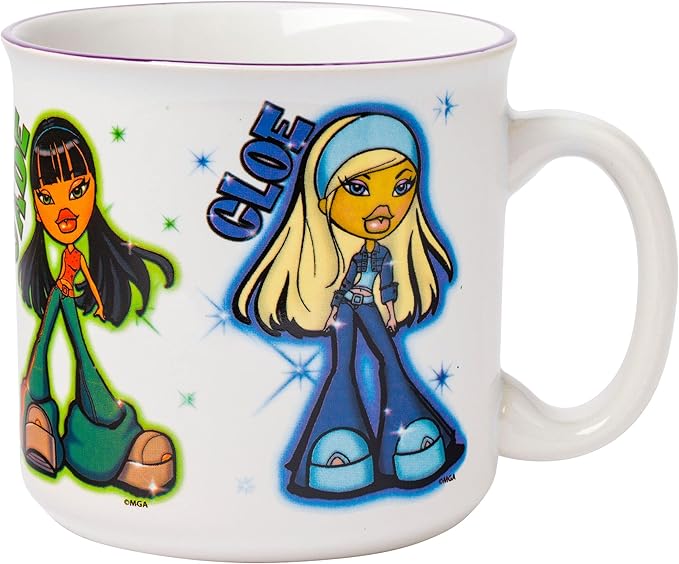 Silver Buffalo Bratz Dolls Featuring Yasmin, Sasha, Jade, and Cloe Ceramic Camper Mug, 20 Ounces